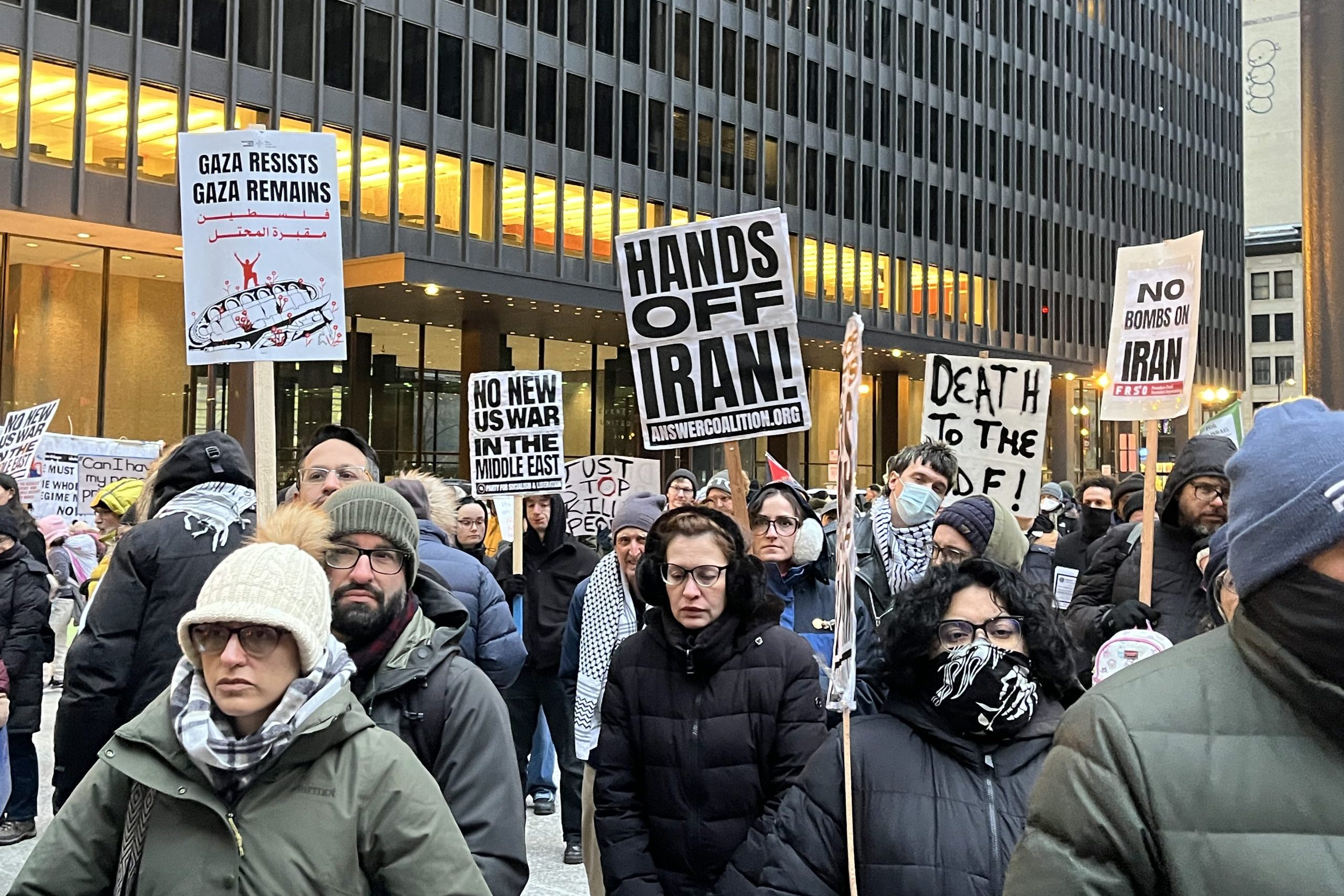 Chicagoans Say ‘No War With Iran’ As Hundreds March Downtown To Denounce U.S. Attack